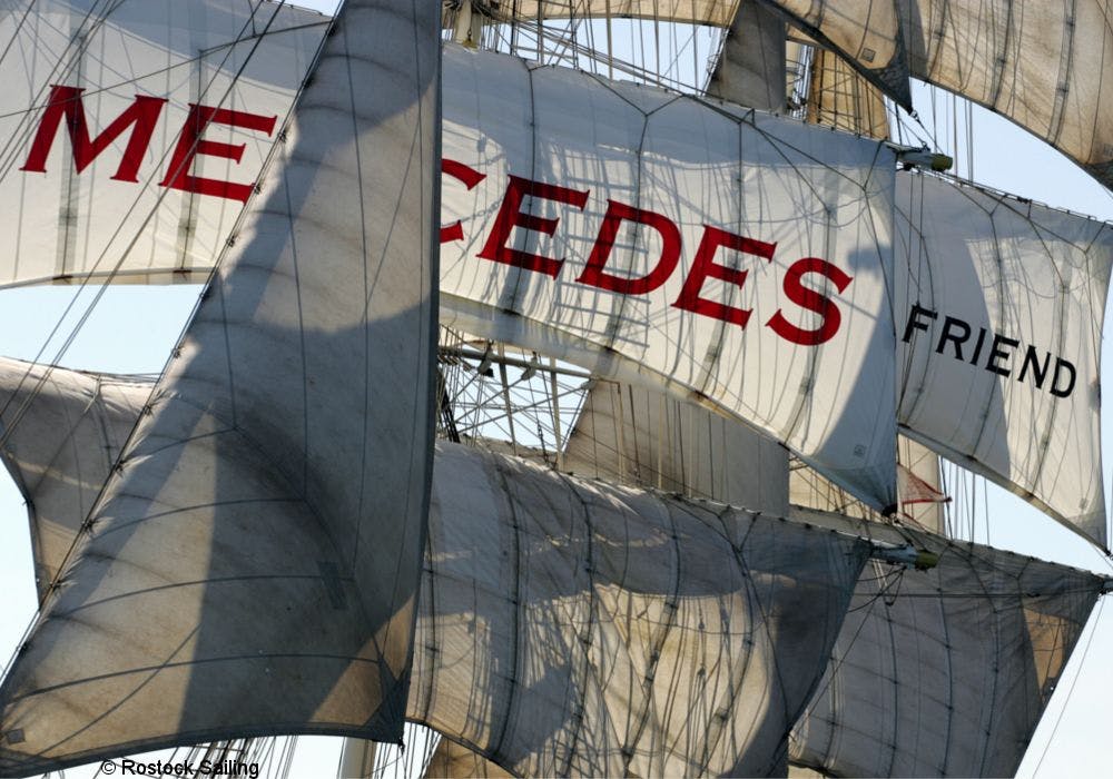 De zeilen en masten van het Nederlandse Tall ship Mercedes